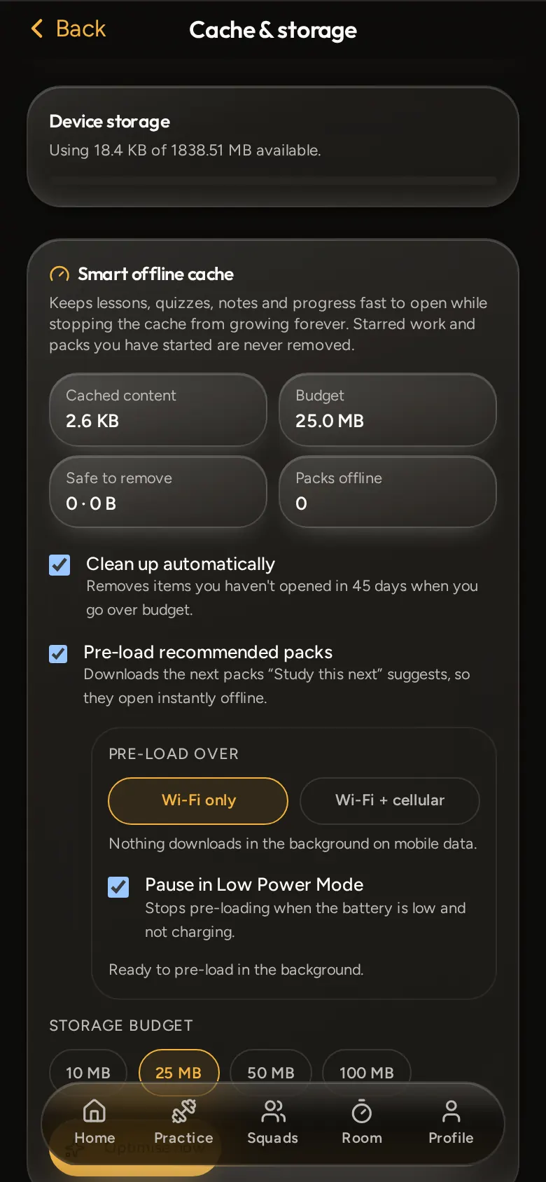 Studiyum offline storage and downloads screen
