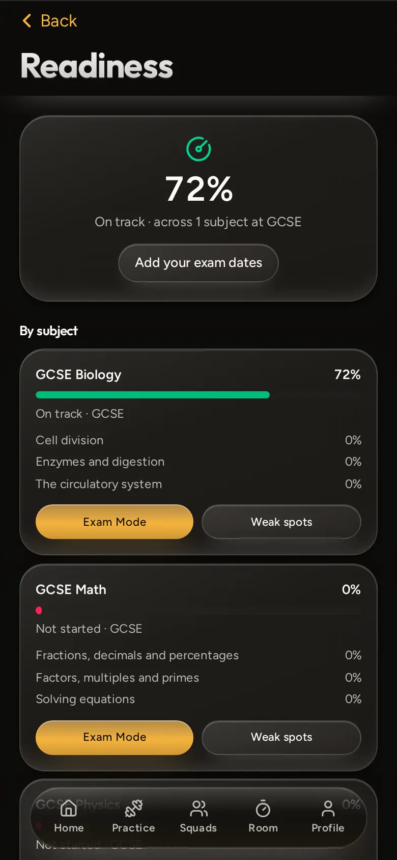 Studiyum readiness score by subject